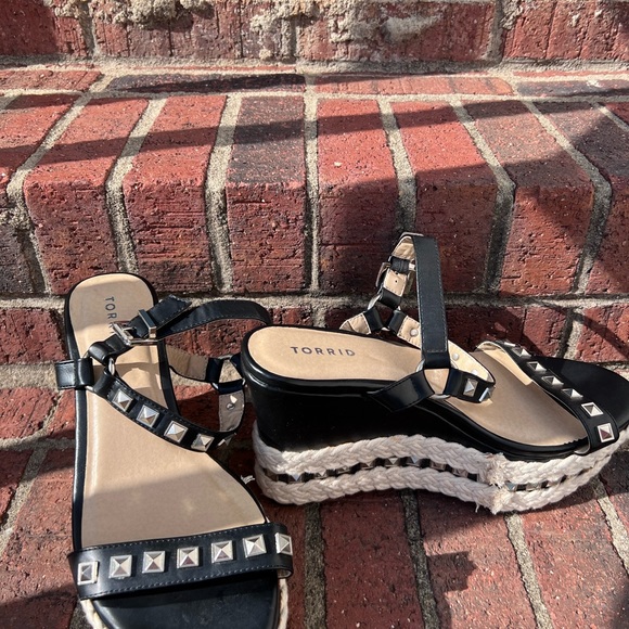 Torrid wedges with studs and jute. Adjustable strap. Size 10. Has spots … - Picture 2 of 12
